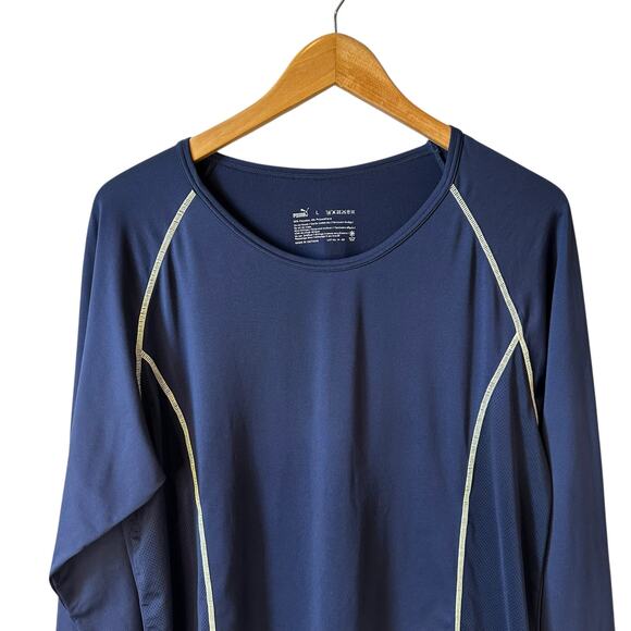 Puma Men’s Activewear T-Shirt Long Sleeve Blue Large Gym Workout Performance - Picture 3 of 5